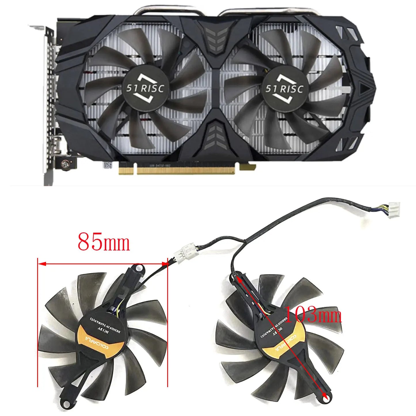 New 51RISC graphics card GPU fan 4PIN 85MM suitable for 51RISC graphics card AMD RX 580 8G 256Bit 2048SP graphics card fan