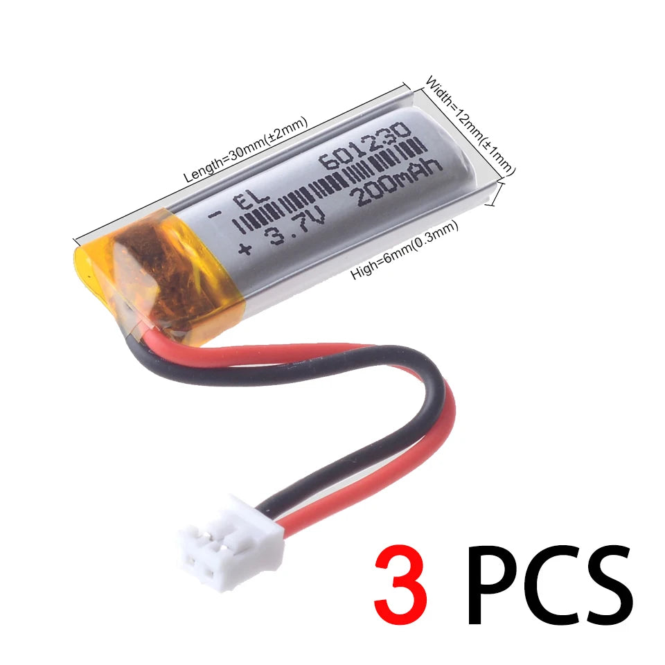 601230 200mAh Lipo Battery 601230 Polymer Li Ion Batteries for LED Light Smart Recorder Handheld Fan Flashlight Mouse