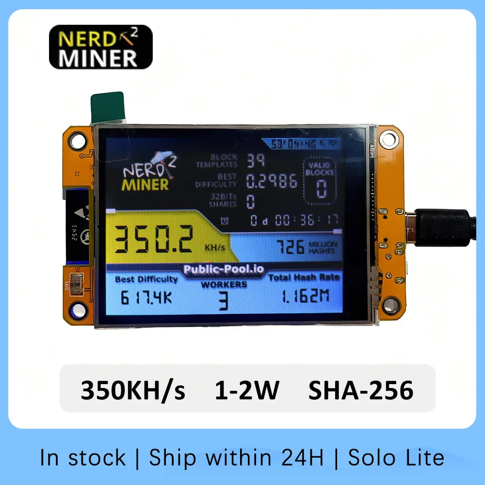 LV04 Bitcoin NerdMiner V2 2.8 Inch Solo Miner | 1000KH/s SHA-256 Home BTC Mini Crypto Miner | Plug & Play Low Power Machine