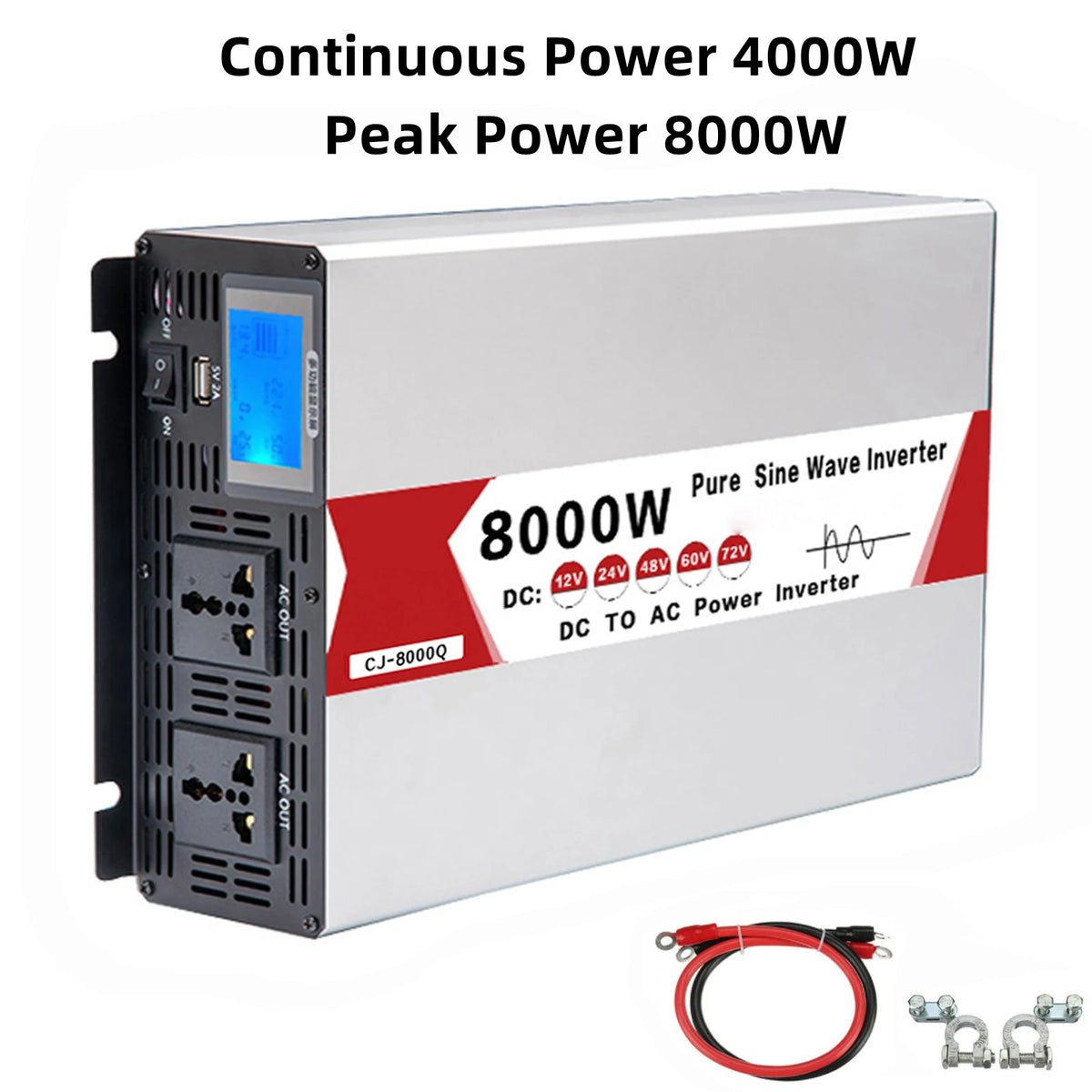 Inverter 12V 24V 48V 60V 72V To AC 220V Pure Sine Wave 60hz 6000W 8000W Power Inverter Frequency Converter Dual Socket With USB