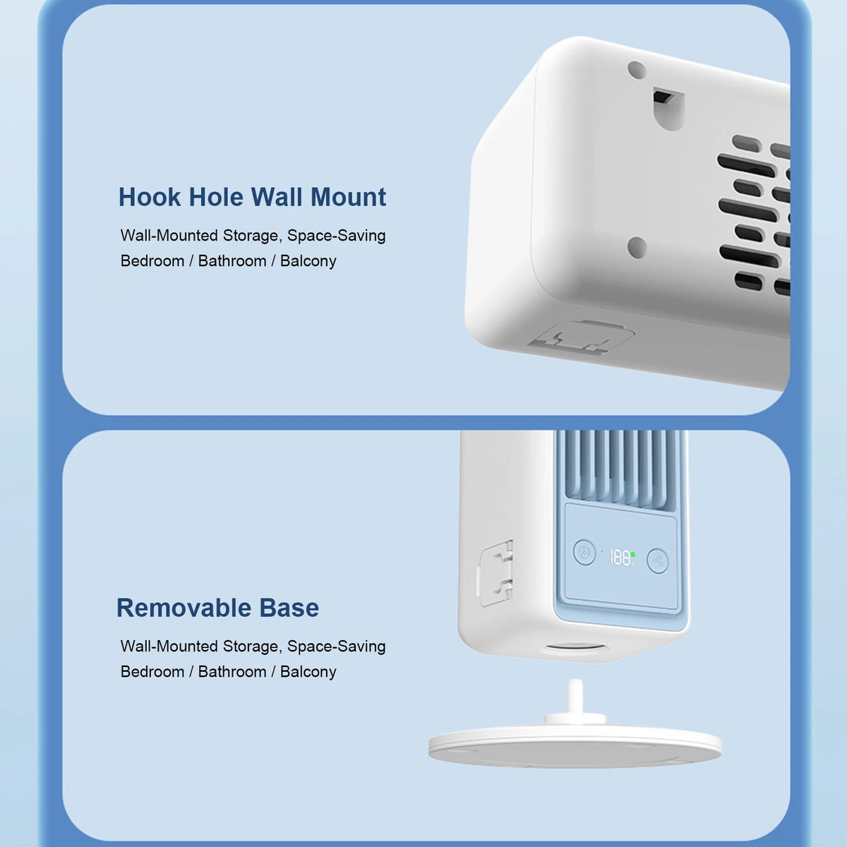 3600mAh Rechargeable Wall Mounted Fan 5 Speeds Cooling Air Cooler 48.8 Degree Motion Wall Circulating Fan for Home Office