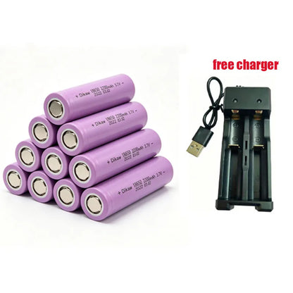 3.7V-2200mAh 18650 Rechargeable Lithium Battery, Free Charger, Suitable for Headlamps/Shaving Razors/Electric Toys/Power Tools