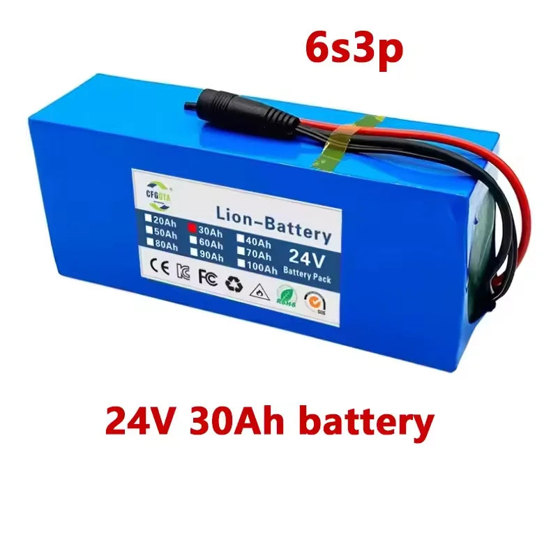 Battery Lithium pack 6s3p 24V 20Ah 30Ah 50Ah 18650 25.2v 20000/30000mAh Batterie Lithium-ion Avec Charger