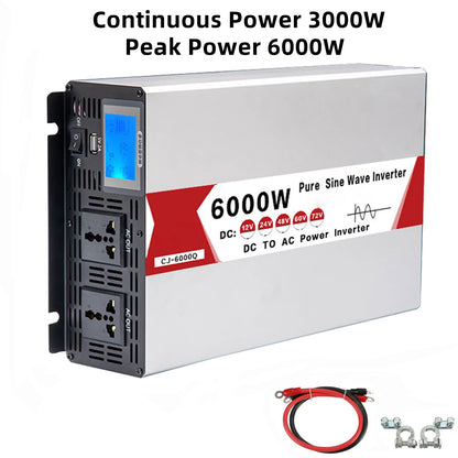 Inverter 12V 24V 48V 60V 72V To AC 220V Pure Sine Wave 60hz 6000W 8000W Power Inverter Frequency Converter Dual Socket With USB