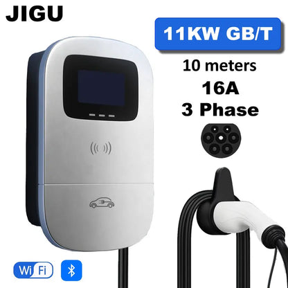 JIGU 11KW Electric Vehicle Charger GBT Car Charging Station Wallbox 380V EV Charger 16A GB/T Charging Cable 10 meters
