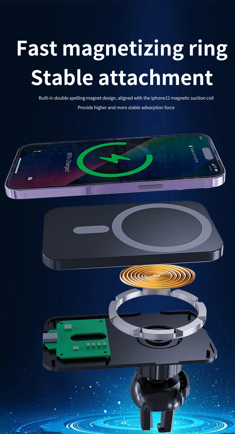Magnetic Car Wireless Charger For iPhone 17 16 15 14 13 12 Pro Max Mini Car Phone Holder Stand Mount Fast Charging Station