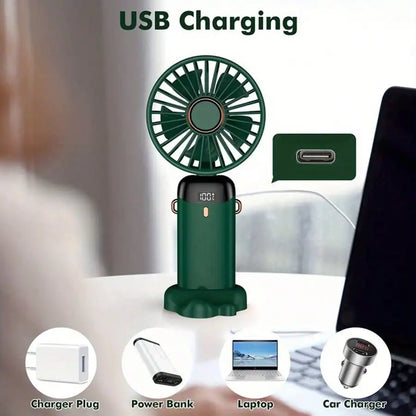 Portable rechargeable small fan, powerful fan that can also serve as a mobile phone stand, long battery life
