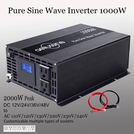 WZRLB Pure Sine Wave Solar Inverter 1000W 24V 220V Off Grid PV 12V 48V 36V DC to 120V 230V 240V AC Converter Home Appliance