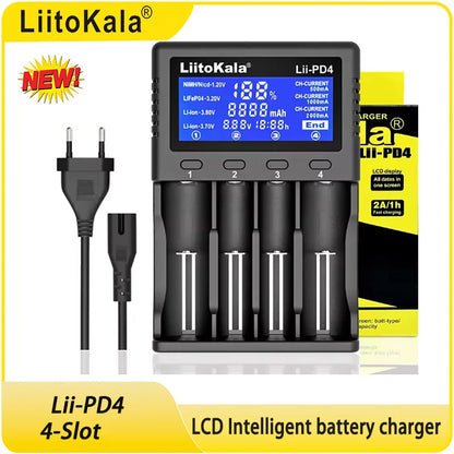 LiitoKala Batterie Lithium 3.7V Batter Charger Lii-PD2 Lii-PD4 LCD For 21700 20700 18650 18350 26650 22650 14500