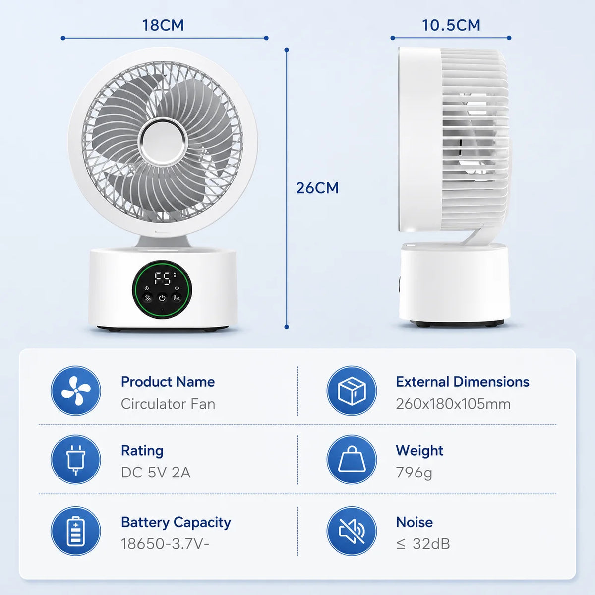 2026 New Portable Air Circulation Fan Rechargeable AI Voice Control 5 Speed Auto Oscillating Desktop Wall Mount Hanging Fan Home