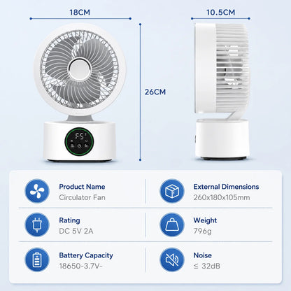 2026 New Portable Air Circulation Fan Rechargeable AI Voice Control 5 Speed Auto Oscillating Desktop Wall Mount Hanging Fan Home