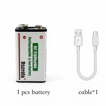Rechargeable Li-ion High Capacity Battery, 1200+ Cycles, Constant Output for 9V Devices