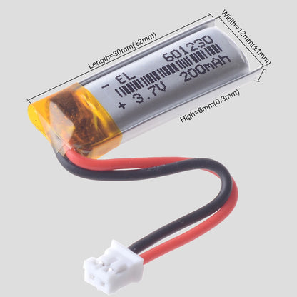 3.7V 200mAh 601230 Lithium Polymer Battery 301230 401230 501230 701230 801230 Rechargeable Lipo Batteries JST2.0 2Pin for Toys