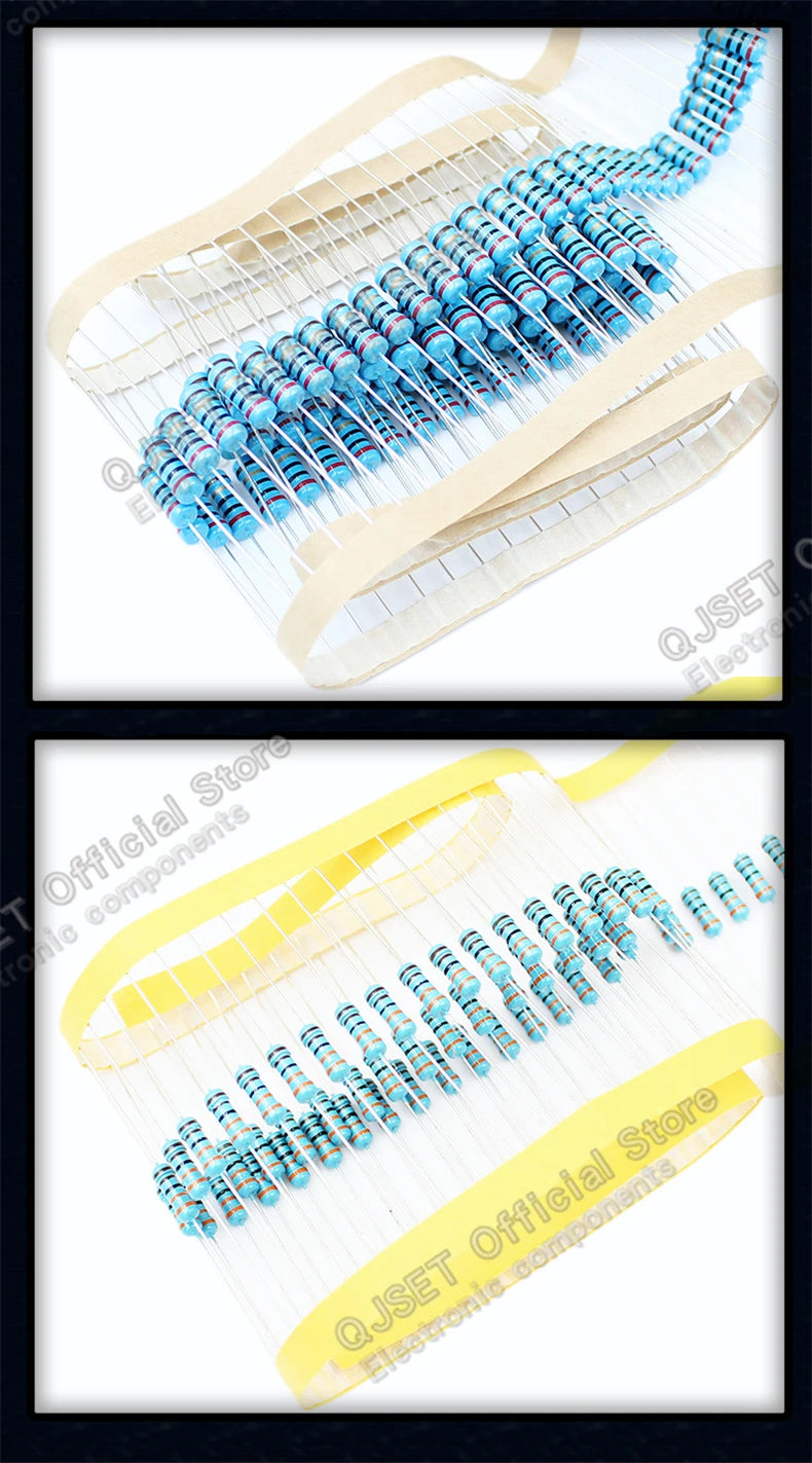 100pcs 1/4W Metal Film Resistor Element 1% 0.25W 1K 1.5K 2.2K 4.7K 10K 22K 47K 100K 470k 100 220  4K7 Ohm 5 Color Ring Resistors