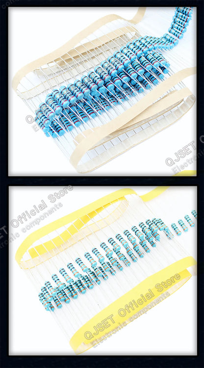 100pcs 1/4W Metal Film Resistor Element 1% 0.25W 1K 1.5K 2.2K 4.7K 10K 22K 47K 100K 470k 100 220  4K7 Ohm 5 Color Ring Resistors