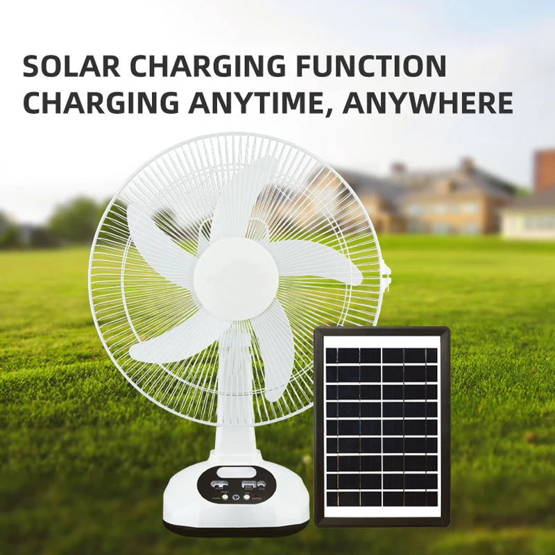Solar Electric Fan Energy AC/DC 12in Rechargeable Table Fan Outdoor with LED USB Ports Home Office Cooling Air Fan Household