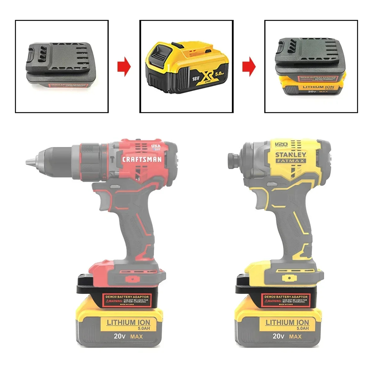 Battery Adapter for Dewalt 18V/20V Lithium Batteries Converting To for CRAFTSMAN 20V for Stanley 18V V20 Lithium Battery Tools