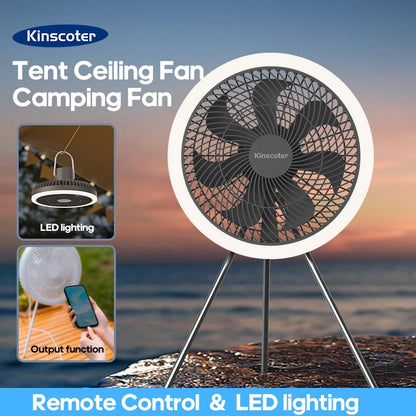 Outdoor Camping Rechargeable Fan Wireless Ceiling Electric Fan LED Light 10000mAh Emergency Charging Desktop Portable Fan Tripod