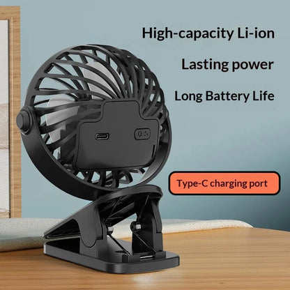Rechargeable Portable Mini Electric Fan720 °Rotating Hanging Clip Fan Night Light Air Cooler Outdoor Camping Small FanVentilador