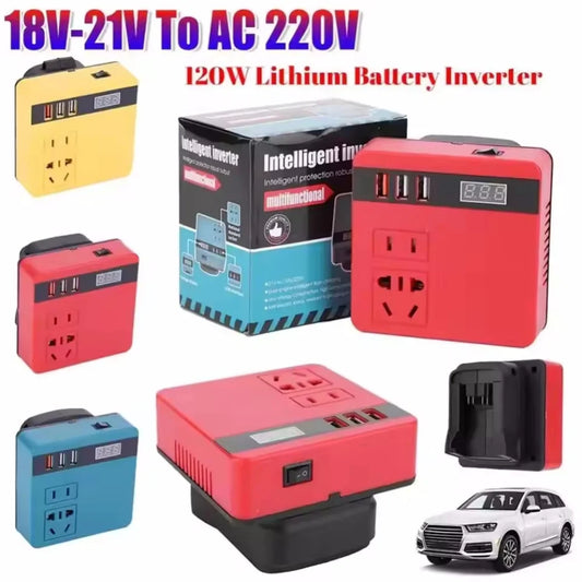1Pcs 18V 20V To 220V Battery Inverter Dual Plug 120W Smart Transformer Multifunctional Household Outdoor Work Inverter Tool