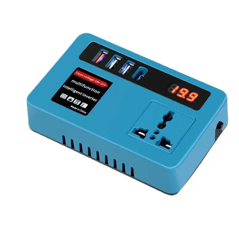 【S】18v-21v To 220v Battery Inverter with 4 USB LED Multifunctional Smart Transformer Dual Plug Household