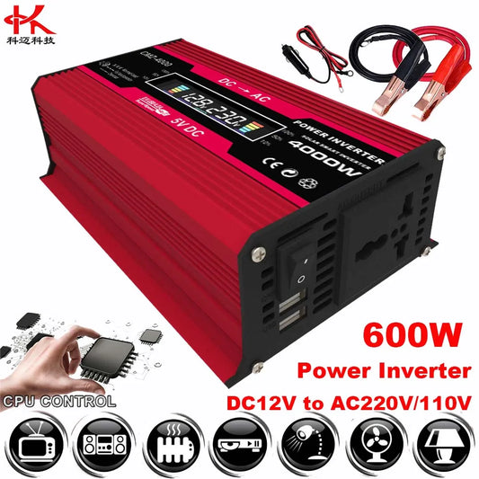 600W Car Power Inverter 12 v 110 v 220 v DC to AC Auto Solar Inversor Voltage Converter 12v to 110v 220V Transformer Rated 300W