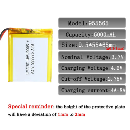 3.7V 5000mAh 955565 Polymer Lithium Battery Lithium Ion Battery For Power Bank GPS 100% Real Capacity