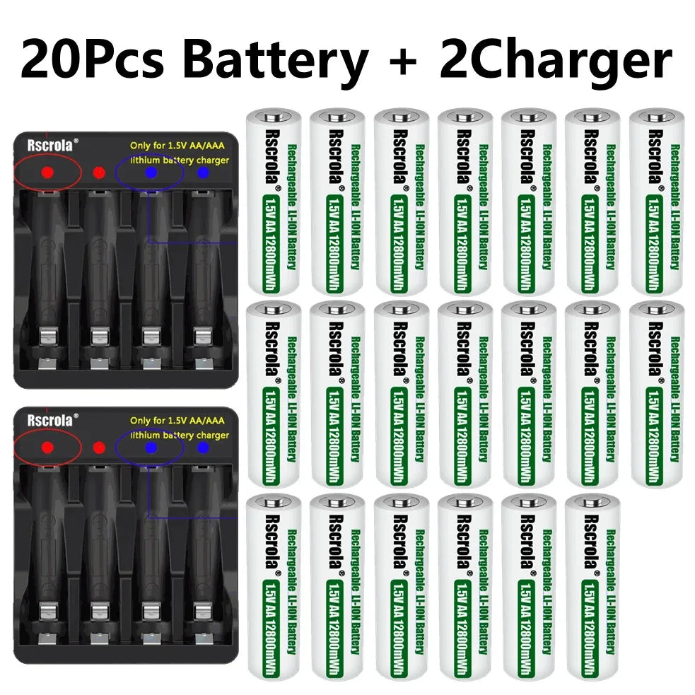 Rechargeable Lithium Battery AA 12800mWh Long-Lasting AA Rechargeable Batteries with Charger for Remote Controller Toys Doorbell