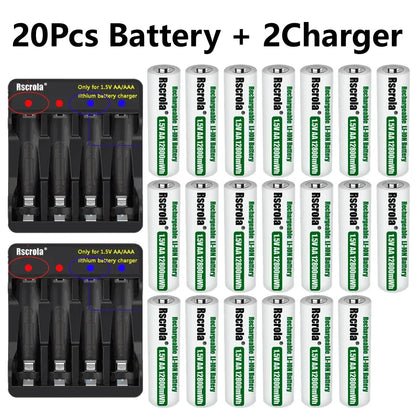 Rechargeable Lithium Battery AA 12800mWh Long-Lasting AA Rechargeable Batteries with Charger for Remote Controller Toys Doorbell