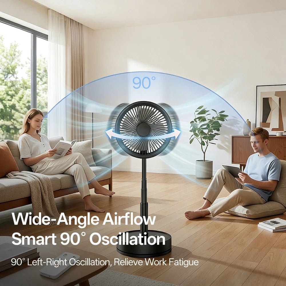 Portable Foldable Rechargeable Fan Operated USB C Small Fan With Remote Quiet Table Desk Fan Folding Standing Pedestal Fan Room