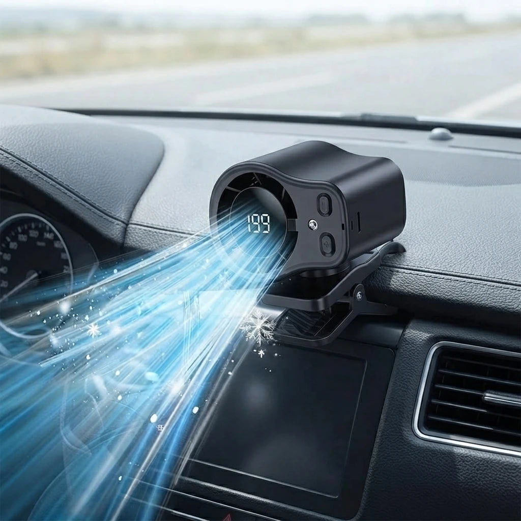 Car Air Conditioning Fan Clip Portable USB Rechargeable Cooling Fan with LED Display 360 Rotation Large Battery