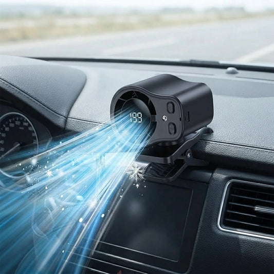 Car Air Conditioning Fan Clip Portable USB Rechargeable Cooling Fan with LED Display 360 Rotation Large Battery