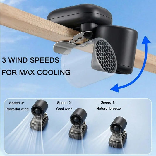 Three Speed Clip On Fan 1200mAh Foldable Design USB Rechargeable Fan Ultra Lightweight Strong Wind Hands Free Fan Outdoor Use