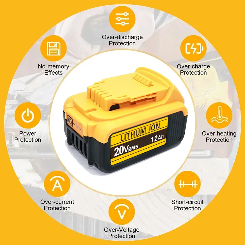 For DeWalt 20V Lithium Ion Batteries 20V 12Ah DCB203 Li Ion Battery Replacement DCB206 DCB205 DCB204 DCB200 Power Tools