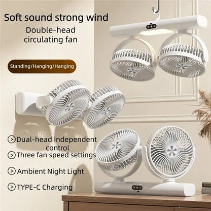 AC39-FS-39 Rechargeable Double Head Fan For Home, Dorm& Outdoor, Portable Fan,Versatile Design