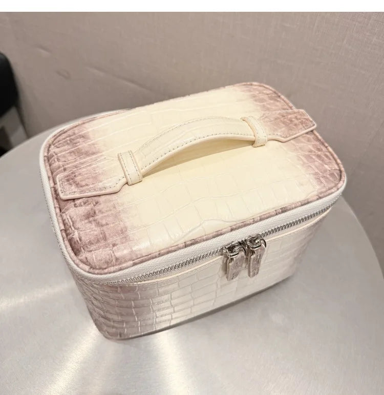First layer cowhide crocodile pattern Makeup Bag Large Capacity Women Travel Toiletry Carry Case Classic Organizr Cosmetic pouch