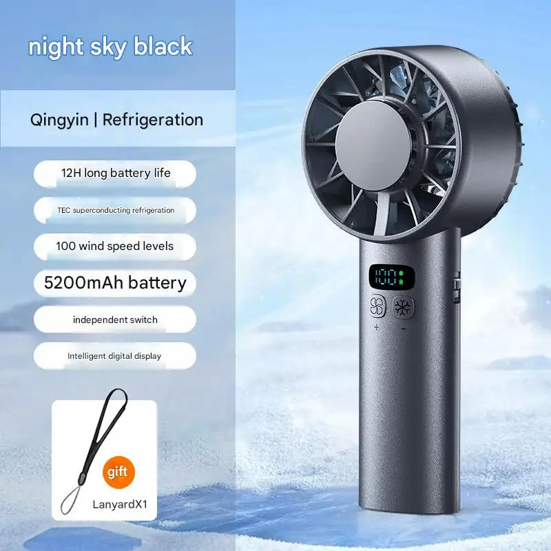 5200mAh Portable Handheld Fan with Double Ice Cooling, High-Speed Rechargeable USB Fan, Foldable Design
