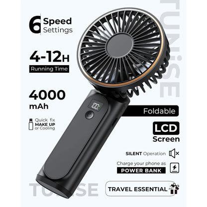 Handheld Fan Cooling Rechargeable 180° Adjustable 6 Speed Wind Display Portable Air Conditioner Foldable Quiet Fan As Power Bank