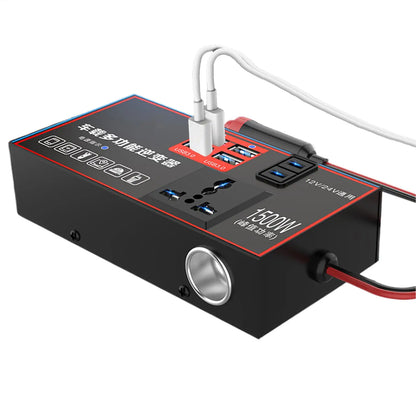 Car Inverter 220V Outlet 1500W Multiple Ports Automobile Adapter USB Charging for Workstation Marine Truck Road Trip Boat Travel
