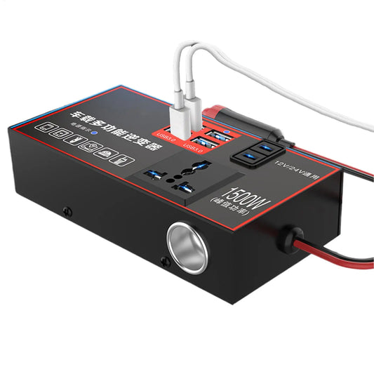 Car Inverter 220V Outlet 1500W Multiple Ports Automobile Adapter USB Charging for Workstation Marine Truck Road Trip Boat Travel