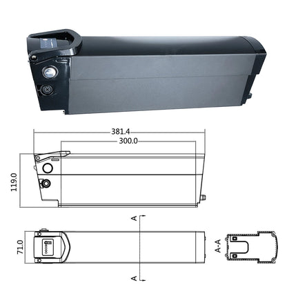 Lithium-ion Battery Pack for Folding Electric Bikes, 36V, 10.4Ah, 15Ah, 17.5Ah, 630Wh, 500W, 750W, QuietKat Bandit, VELEC R36