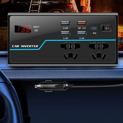 Portable Car Inverter Converts 12V/24V  to 110V/220V  with Voltages Display Compact Vehicle Inverter Simple Operate D7YA