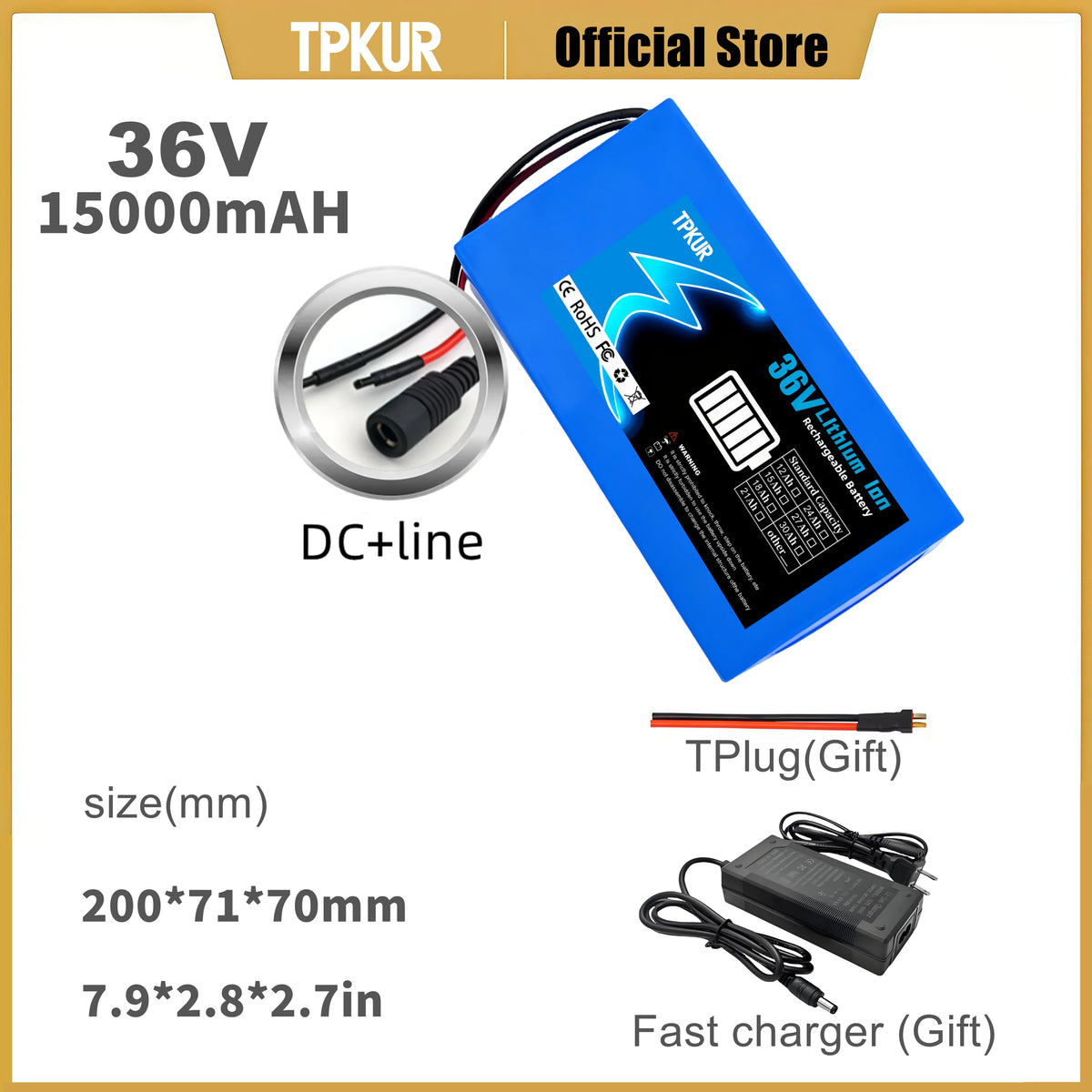 Brand New 36V 10AH 15AH 20AH Lithium Battery Pack, Suitable for 100-1500Watt Motors, with Built-in BMS for Scooters and Bicycles