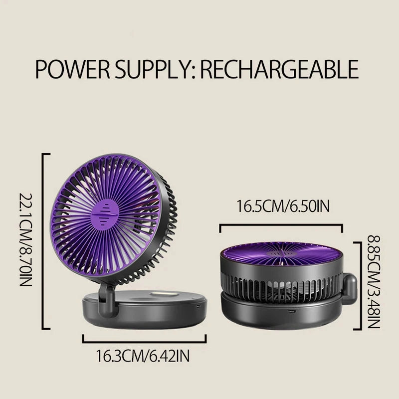 2026New Rechargeable 3IN1 Multifunctional Portable Fan Wall Mounted Fan 90° Folding Fan 4 Gears With Warm Night Light