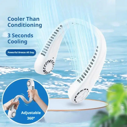Portable Bladeless Neck Fan 5000mAh Rechargeable Personal Cooling Fan 5-Speed Quiet Wearable Fan for Travel Sports Outdoor