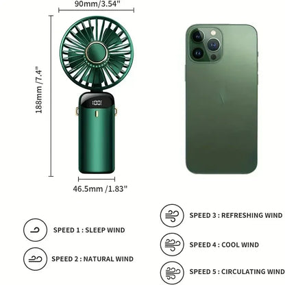 Portable Handheld Personal Rechargeable Fan LED Digital Display 90°Adjustable  Rechargeable Fan , 5 Speed Wind Mini Aromatherapy