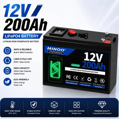 12V 200Ah 21700 Lithium Battery Pack With LED Power Display BMS For Sprayer Solar Storage Camping Backup Power