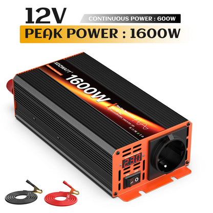 7000W Peak Power Pure Sine Wave Inverter DC 12V to AC 220V 230V EU Socket For RV Travel Household Appliances LCD Display Protect