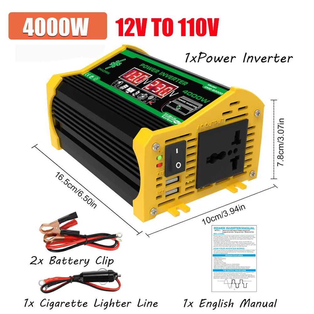 6000W Car Inverter 12V To 110/220V Smart Inverter 4000/3000W LCD Display Sine Inverter Transformer Dual USB Car Power Supply