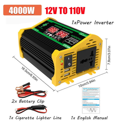 6000W Car Inverter 12V To 110/220V Smart Inverter 4000/3000W LCD Display Sine Inverter Transformer Dual USB Car Power Supply